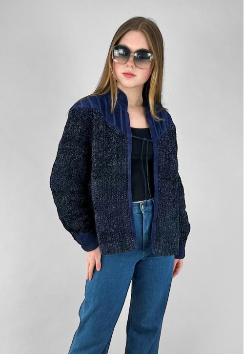 Graumann Vintage 70's Blue Suede Fabric Long Sleeve Jacket