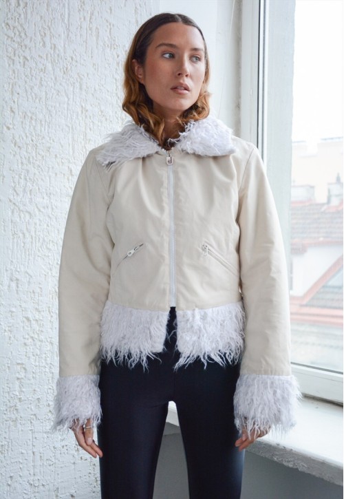 Vintage Authentic Cream Faux Fur Trim DIESEL Jacket