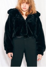 Vintage Faux Fur Jacket 90s Reworked Cropped Coat in Black