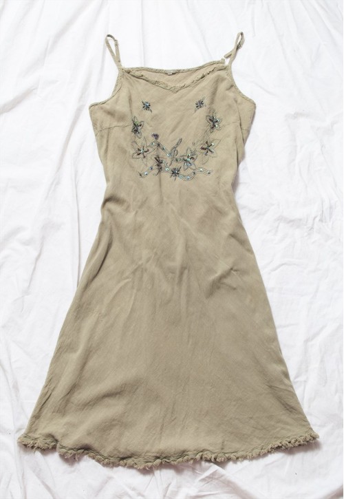 Vintage Y2K Whimsigoth Slip Dress in Khaki
