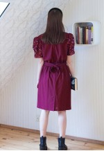 Burgundy red belted vintage dress with sequin sleeves