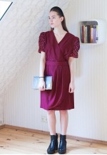 Burgundy red belted vintage dress with sequin sleeves