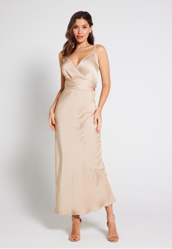 Louisa Tie Waist Cami Wrap Maxi Dress - Champagne
