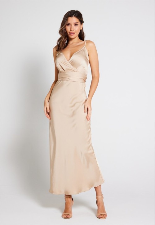 Louisa Tie Waist Cami Wrap Maxi Dress - Champagne