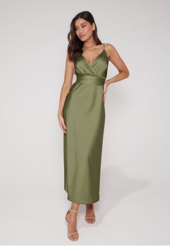 Louisa Tie Waist Cami Wrap Maxi Dress - Olive