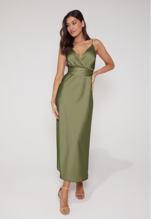 Louisa Tie Waist Cami Wrap Maxi Dress - Olive
