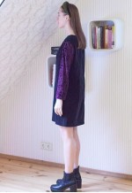 Black suede like dress with purple velour sleeves