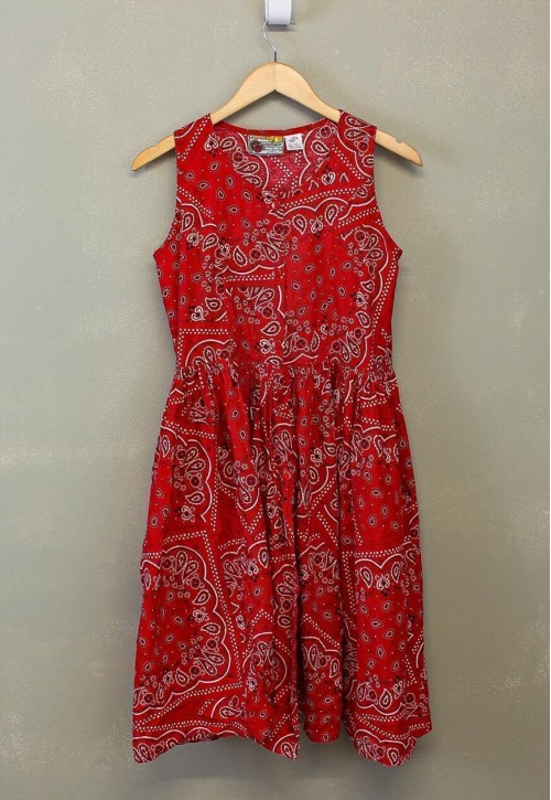 Vintage Y2K Paisley Summer Dress Red Pleated With Patterns