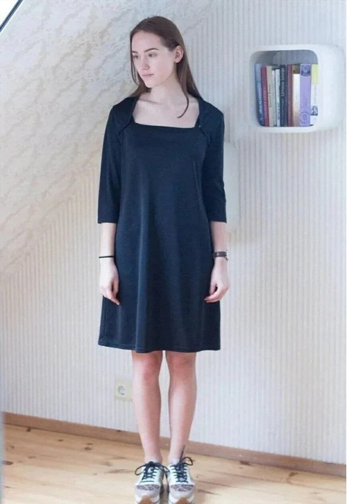 Black square collar vintage dress