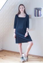 Black square collar vintage dress