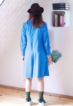 Bright blue long sleeve A line wool dress