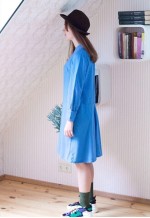 Bright blue long sleeve A line wool dress
