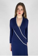 70's Janice Wainwright Vintage Blue Slinky Long Sleeve Dress