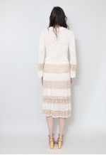 70's Vintage Cream Gold Crochet Fluted Sleeve Midi Dress