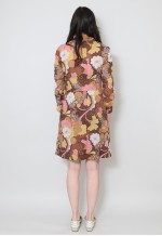 60's Vintage Pussy Bow Floral Brown Long Sleeve Mini Dress