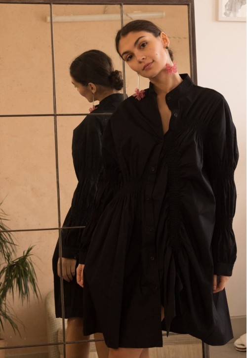 Comfortable Asymmetry with Elasticated design cotton blend shirt dress