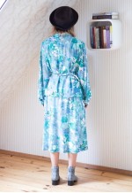 Light blue belted floral peplum vintage dress