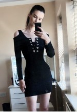 Cold Shoulder Bodycon Dress With Long Sleeves In Gold Sparkl