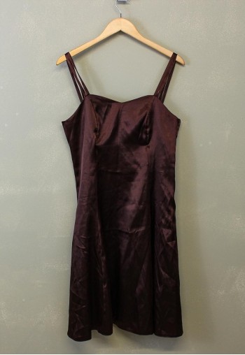 Vintage Y2K Satin Midi Dress Brown With Double Strap