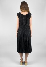 70's Vintage Black Pleated Midi Dress Gold Lurex Thread