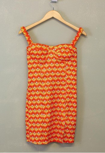 Vintage Y2K Floral Summer Dress Orange With Patterns