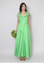 70's Vintage Sleeveless Ruffle Green Maxi Dress