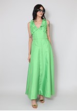 70's Vintage Sleeveless Ruffle Green Maxi Dress
