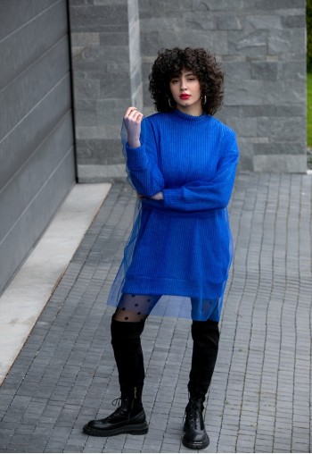 Royal Avantgarde Winter Oversized Jumper Dress with Tulle