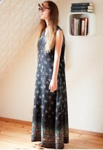 Black sleeveless ditsy floral long maxi dress