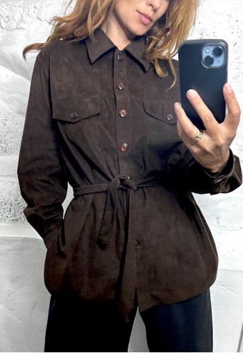 Vintage 80s Dark Brown Shirt Jacket - Large