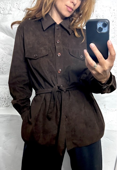 Vintage 80s Dark Brown Shirt Jacket - Large