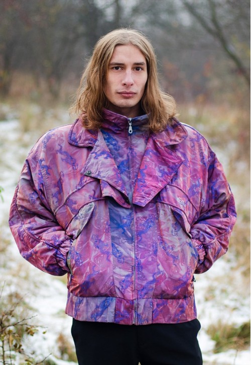 Vintage 90s Unique Iridescent Abstract Pattern Puffer Jacket