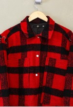 Vintage Y2K Plaid Fleece Jacket Red Black Button Up
