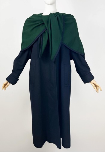 Vintage Long Wool coat, Blue and Green Wool Capelet Coat