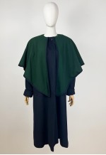 Vintage Long Wool coat, Blue and Green Wool Capelet Coat