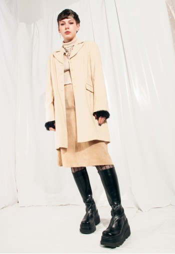 Vintage Blazer Coat Y2K Long Jacket in Beige