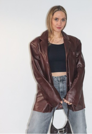 Vintage 70's Real Leather Tan Brown Fitted Blazer