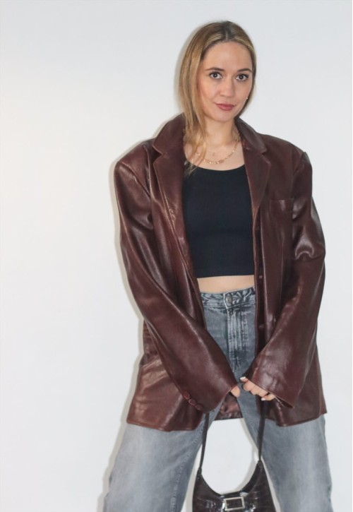Vintage 70's Real Leather Tan Brown Fitted Blazer