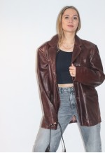 Vintage 70's Real Leather Tan Brown Fitted Blazer