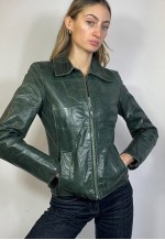 Vintage Y2k Distressed Leather Jacket Green Biker