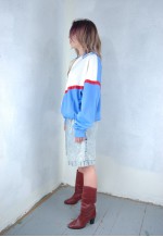 Vintage 90's track sport baggy bomber jacket in blue white