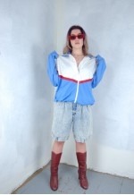 Vintage 90's track sport baggy bomber jacket in blue white