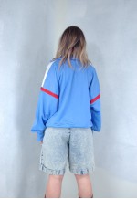 Vintage 90's track sport baggy bomber jacket in blue white